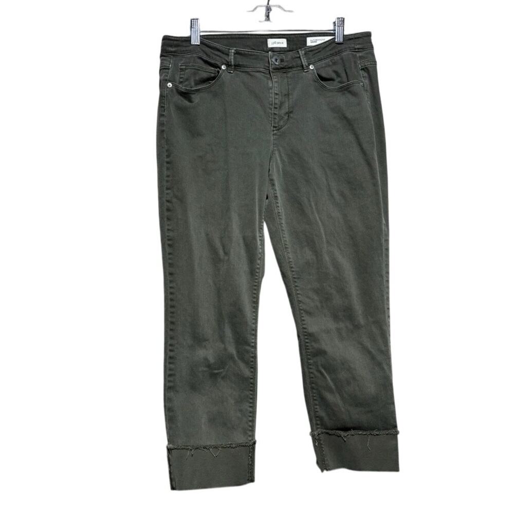 J. Jill Denim Olive Green Authentic Fit Cropped Jean Casual Cuffed Size 10